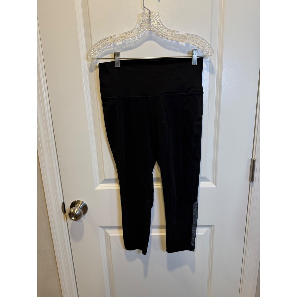 Brisas Womens Cropped Leggings Black High Rise Mesh‎ Panel Activewear Size S
